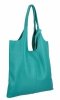 Włoska Torebka Skórzana Shopper Bag z Kosmetyczką Turkusowa